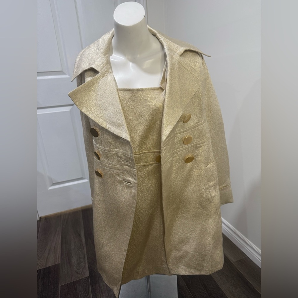 Bebe Gold Textured Elegant Dress with Matching Double Breast Coat